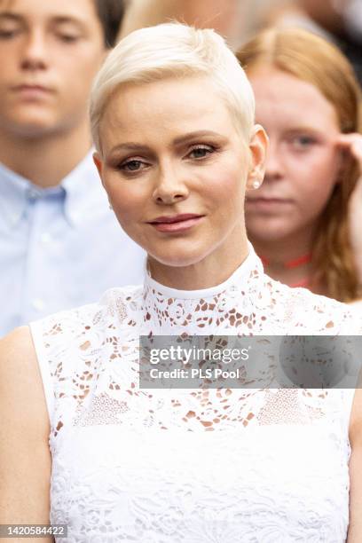 Princess Charlene of Monaco attends "U Cavagnetu" : Traditional Monaco Picnic In Le Parc Princess Antoinette on September 03, 2022 in Monte-Carlo,...