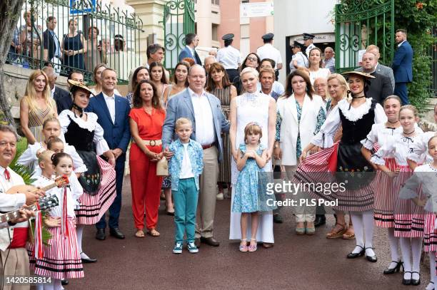 Prince Albert II of Monaco, Princess Charlene of Monaco, Jacques, Hereditary Prince of Monaco, Princess Gabriella, Countess of Carladès, and guests...