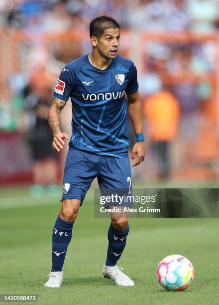 Christian Gamboa of VfL Bochum controls the ball during the Bundesliga match between VfL Bochum 1848 and SV Werder Bremen at Vonovia Ruhrstadion on...