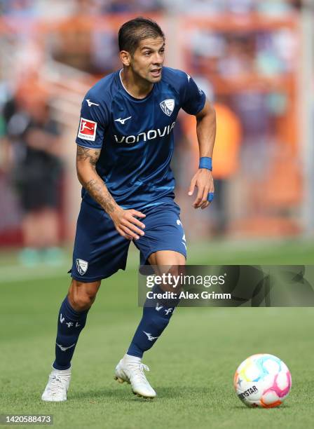 Christian Gamboa of VfL Bochum controls the ball during the Bundesliga match between VfL Bochum 1848 and SV Werder Bremen at Vonovia Ruhrstadion on...