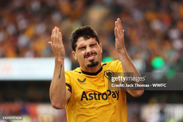 Pedro Neto of Wolverhampton Wanderers reacts during the Premier League match between Wolverhampton Wanderers and Southampton FC at Molineux on...