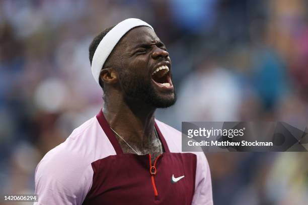 Frances Tiafoe of the United States celebrates after defeating Diego Schwartzman of Argentina during their Men's Singles Third Round match on Day Six...