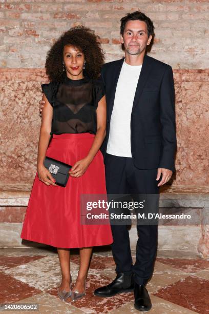 Sofia Djama and guest attend Miu Miu Women's Tales Dinner during the 79th Venice Film Festival on September 03, 2022 in Venice, Italy.