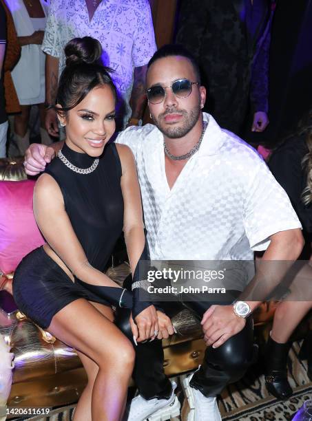 Natti Natasha and Prince Royce are seen at the Romeo Santos' Formula Vol. 3 Album Release Party on September 01, 2022 in Miami Beach, Florida.