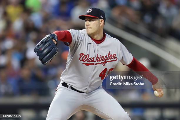 Patrick Corbin of the Washington Nationals pitches in the first inning against the New York Mets at Citi Field on September 03, 2022 in New York City.