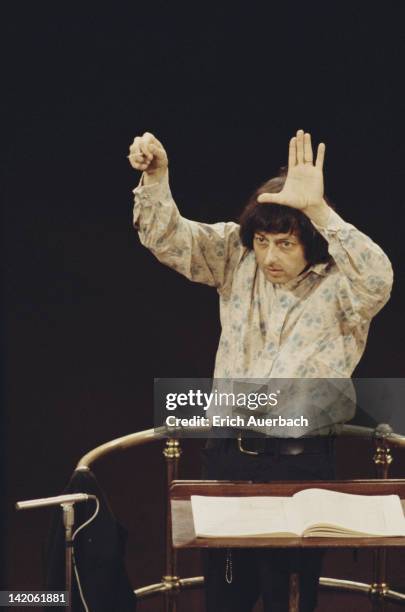 American pianist, conductor, and composer Andre Previn, circa 1968.