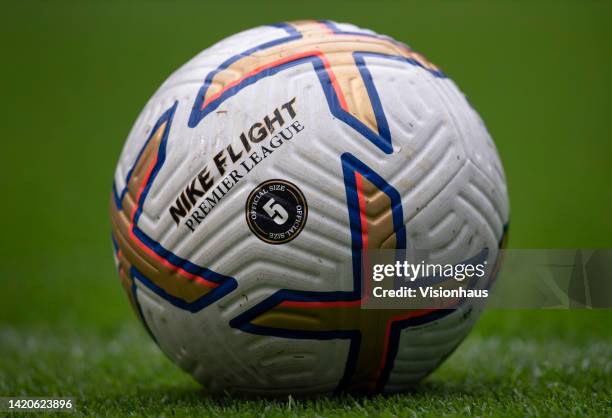 An official Premier League season 2022/23 season Nike Flight match ball during the Premier League match between Manchester City and Crystal Palace at...