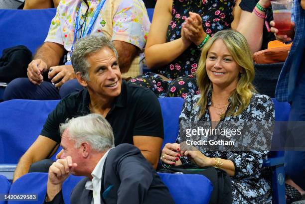 Ben Stiller and Christine Taylor attend the 2022 US Open at USTA Billie Jean King National Tennis Center on September 3, 2022 in the Flushing...