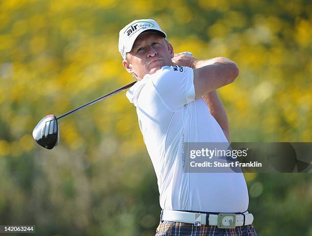 Jamie Donaldson of Wales plays a shot during the first round of the Sicilian Open at Verdura Golf and Spa Resort on March 29, 2012 in Sciacca, Italy.