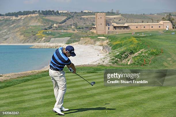 Tom Lewis of England plays a shot during the first round of the Sicilian Open at Verdura Golf and Spa Resort on March 29, 2012 in Sciacca, Italy.