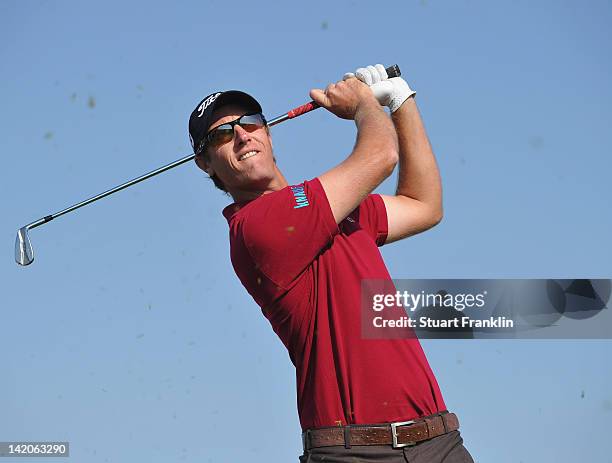 Nicolas Colsaerts of Belgium plays a shot during the first round of the Sicilian Open at Verdura Golf and Spa Resort on March 29, 2012 in Sciacca,...