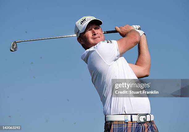 Jamie Donaldson of Wales plays a shot during the first round of the Sicilian Open at Verdura Golf and Spa Resort on March 29, 2012 in Sciacca, Italy.