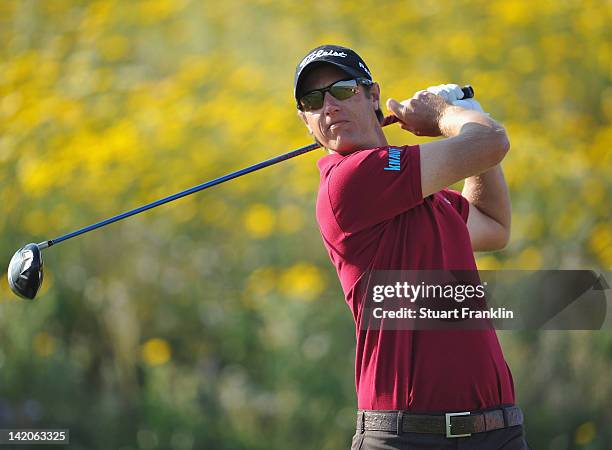 Nicolas Colsaerts of Belgium plays a shot during the first round of the Sicilian Open at Verdura Golf and Spa Resort on March 29, 2012 in Sciacca,...