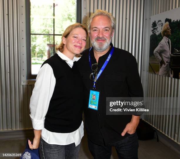 Léa Seydoux and Sam Mendes attend the Telluride Film Festival on September 03, 2022 in Telluride, Colorado.