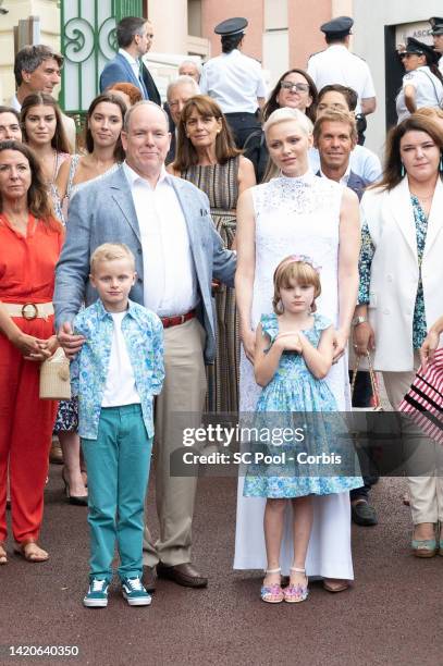 Jacques, Hereditary Prince of Monaco, Prince Albert II of Monaco, Princess Gabriella, Countess of Carladès, Princess Charlene of Monaco, and guests...