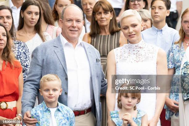 Jacques, Hereditary Prince of Monaco, Prince Albert II of Monaco, Princess Gabriella, Countess of Carladès, Princess Charlene of Monaco, and guests...