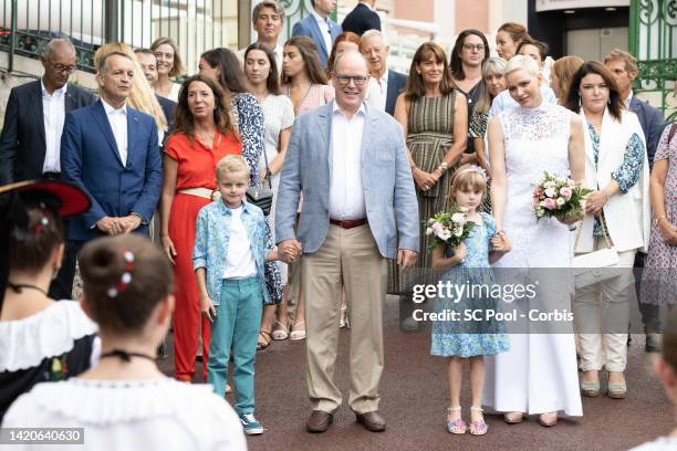 Jacques, Hereditary Prince of Monaco, Prince Albert II of Monaco, Princess Gabriella, Countess of Carladès, Princess Charlene of Monaco, and guests...