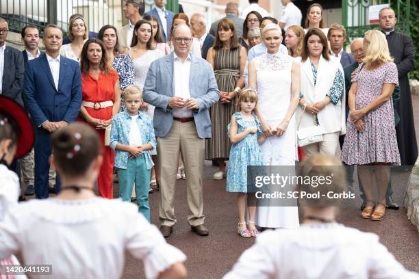 Jacques, Hereditary Prince of Monaco, Prince Albert II of Monaco, Princess Gabriella, Countess of Carladès, Princess Charlene of Monaco, and guests...