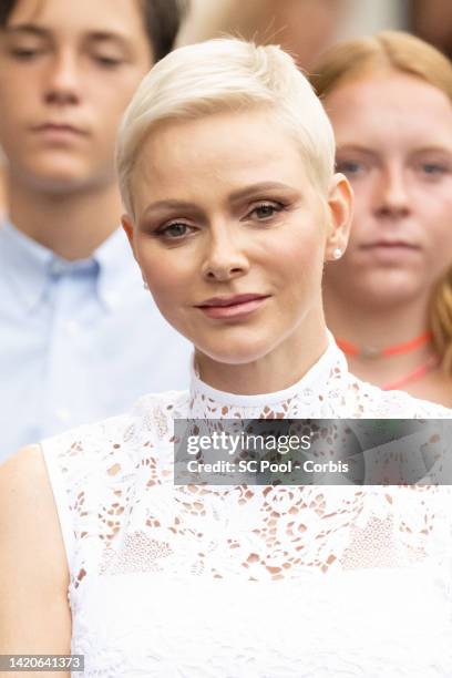 Princess Charlene of Monaco attends "U Cavagnetu" : Traditional Monaco Picnic In Le Parc Princess Antoinette on September 03, 2022 in Monte-Carlo,...