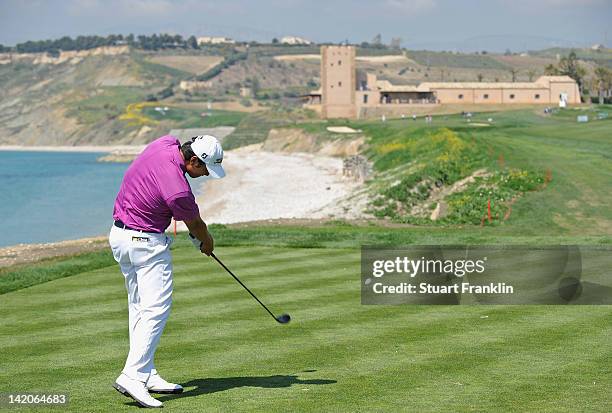 Sihwan Kim of Korea plays a shot during the first round of the Sicilian Open at Verdura Golf and Spa Resort on March 29, 2012 in Sciacca, Italy.