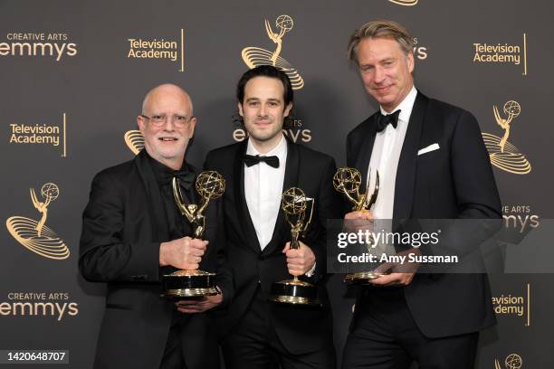 Brent Burge, Alexis Feodoroff and Giles Martin, winners of the Outstanding Sound Mixing for a Nonfiction or Reality Program award for 'The Beatles:...