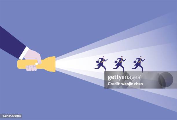 people run in the direction pointed by the flashlight - holding flashlight stock illustrations