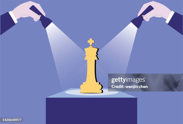 two flashlights illuminate chess on the podium - bishop chess piece stock illustrations