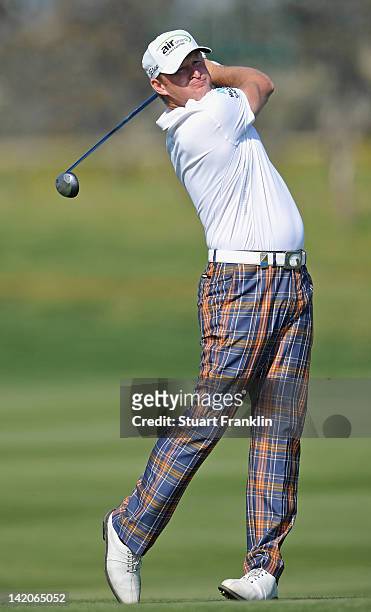 Jamie Donaldson of Wales plays a shot during the first round of the Sicilian Open at Verdura Golf and Spa Resort on March 29, 2012 in Sciacca, Italy.