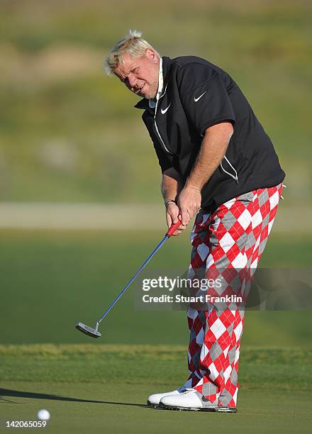 John Daly of USA putts during the first round of the Sicilian Open at Verdura Golf and Spa Resort on March 29, 2012 in Sciacca, Italy.