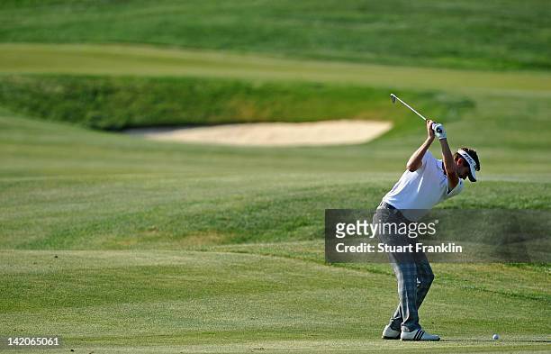 David Lynn of England plays a shot during the first round of the Sicilian Open at Verdura Golf and Spa Resort on March 29, 2012 in Sciacca, Italy.