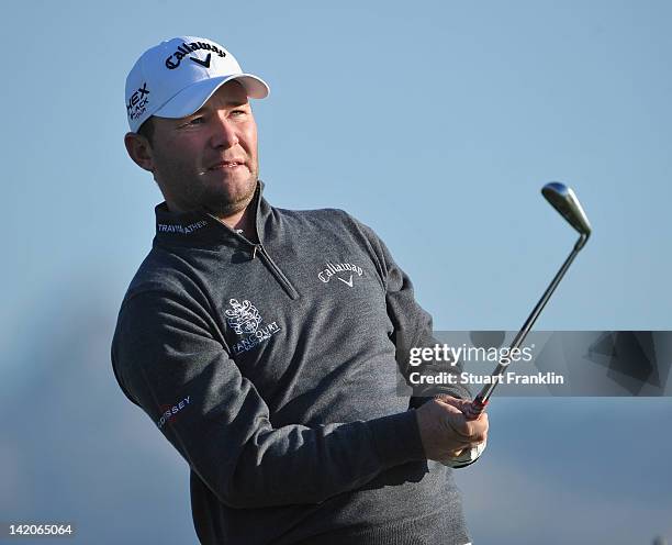 Brenden Grace of South Africa plays a shot during the first round of the Sicilian Open at Verdura Golf and Spa Resort on March 29, 2012 in Sciacca,...