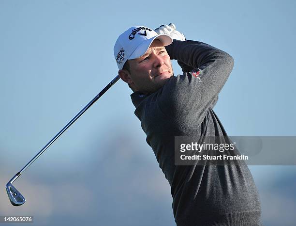 Brenden Grace of South Africa plays a shot during the first round of the Sicilian Open at Verdura Golf and Spa Resort on March 29, 2012 in Sciacca,...