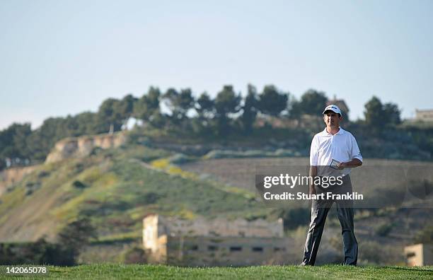 Peter Lawrie of Ireland waits during the first round of the Sicilian Open at Verdura Golf and Spa Resort on March 29, 2012 in Sciacca, Italy.