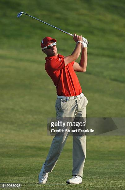 Benjamin Hebert of France plays a shot during the first round of the Sicilian Open at Verdura Golf and Spa Resort on March 29, 2012 in Sciacca, Italy.