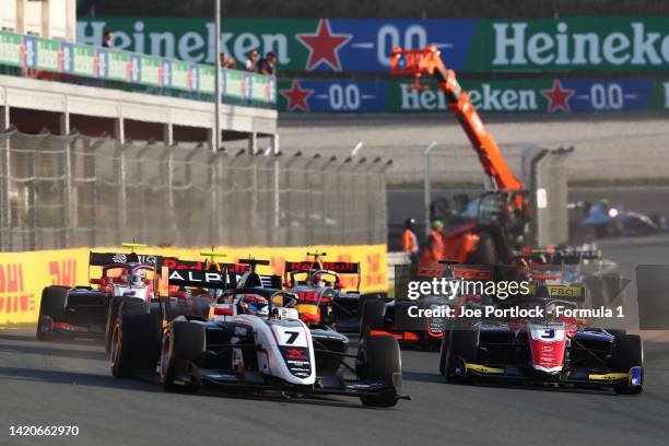 Victor Martins of France and ART Grand Prix leads Zane Maloney of Barbados and Trident and the rest of the field at the start during the Round...