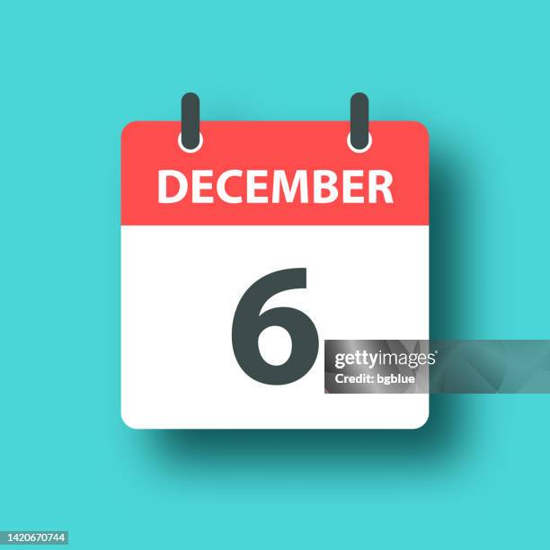 december 6 - daily calendar icon on blue green background with shadow - december 6 stock illustrations