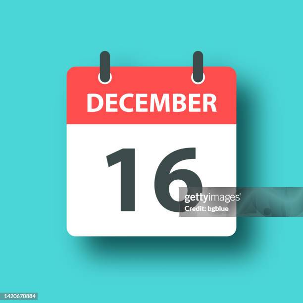 ilustraciones, imágenes clip art, dibujos animados e iconos de stock de 16 de diciembre - icono de calendario diario sobre fondo verde azul con sombra - número 16