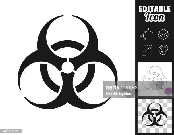 ilustraciones, imágenes clip art, dibujos animados e iconos de stock de símbolo de peligro biológico. icono para el diseño. fácilmente editable - biohazardous substance