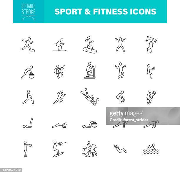 stockillustraties, clipart, cartoons en iconen met sport and fitness icons editable stroke - paardrijden