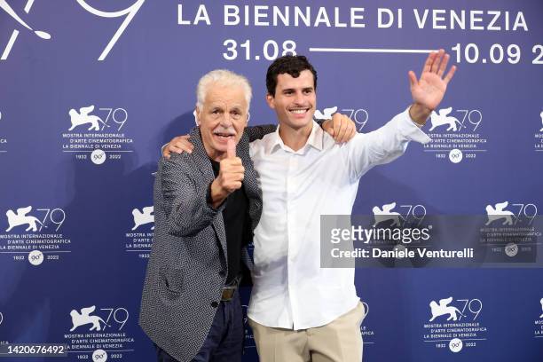 Michele Placido and Brenno Placido attend the photocall for "Ti Mangio Il Cuore" at the 79th Venice International Film Festival on September 04, 2022...