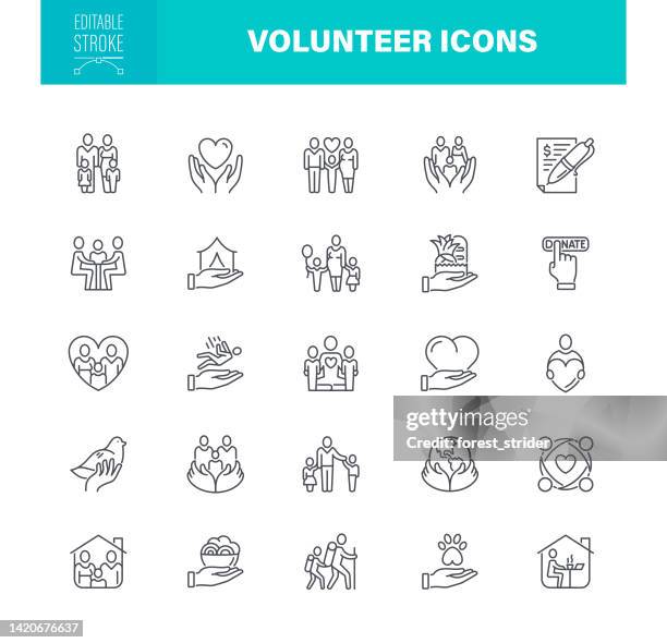 stockillustraties, clipart, cartoons en iconen met volunteer icons editable stroke - afhankelijkheid