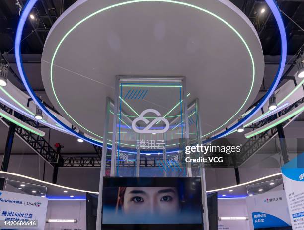 Tencent Cloud booth is seen during the 2022 World Artificial Intelligence Conference at the Shanghai World Expo Center on September 3, 2022 in...