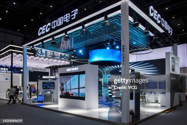 The booth of China Electronics Corporation is seen during the 2022 World Artificial Intelligence Conference at the Shanghai World Expo Center on...