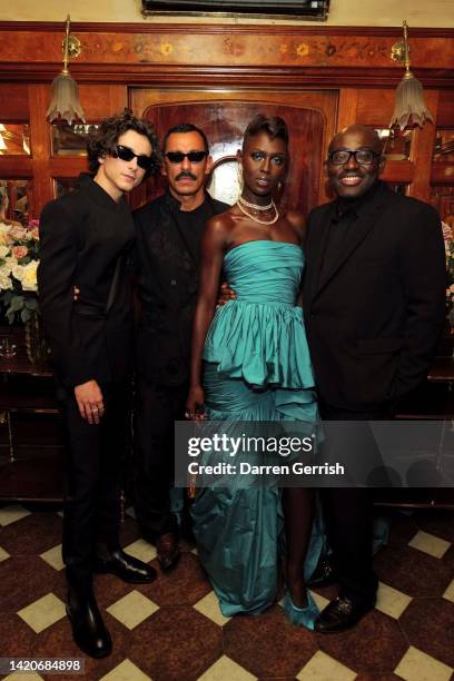 Timothée Chalamet, Haider Ackermann, Jodie Turner-Smith and Edward Enninful attend the British Vogue Celebrates Vogue Darlings party at Venice Film...