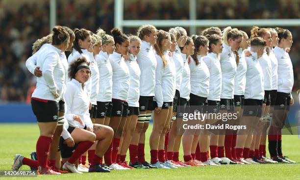 England line up during the Women's international match between England Red Roses and USA at Sandy Park on September 03, 2022 in Exeter, England.