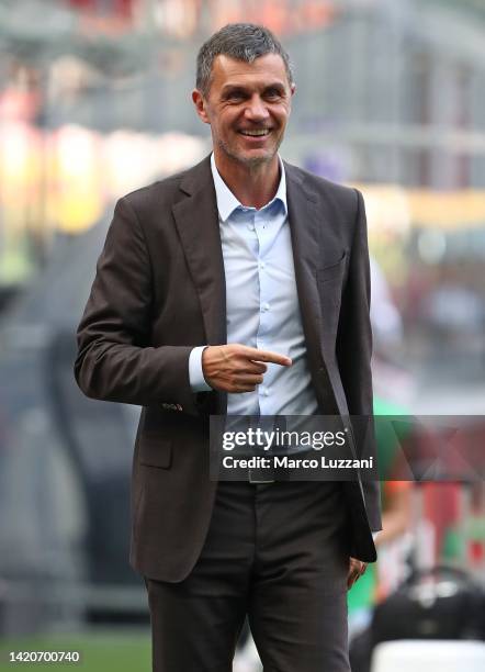 Milan Sporting Strategy & Development Director Paolo Maldini looks on before the Serie A match between AC Milan and FC Internazionale at Stadio...