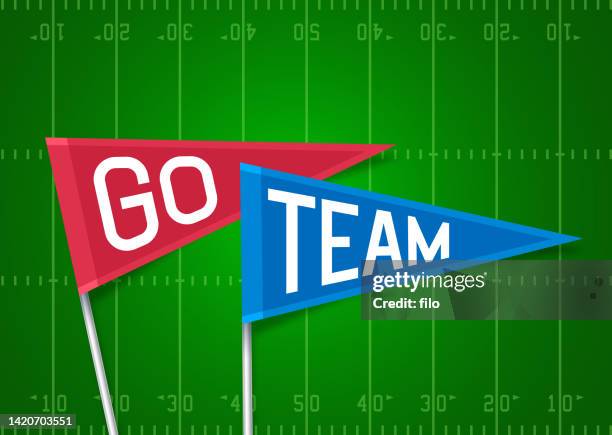 go team pennant flag cheering football field background - football pennant stock illustrations