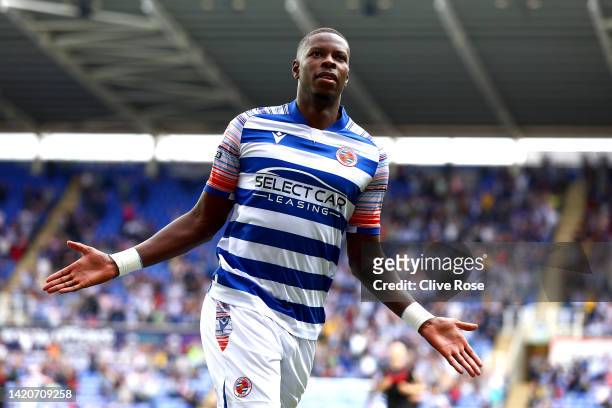 Lucas Joao of Reading celebrates after scoring their sides first goal during the Sky Bet Championship match between Reading and Stoke City at Select...