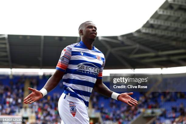 Lucas Joao of Reading celebrates after scoring their sides first goal during the Sky Bet Championship match between Reading and Stoke City at Select...