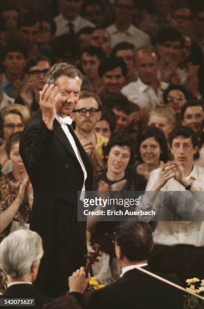 English composer Benjamin Britten conducting, June 1976.